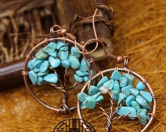 Beautiful Crafted Natural Chip Stone Tree of Life Earrings/Western Earrings/Drop Earrings/Stone Chip Earrings/Accessories/Gifts for Her