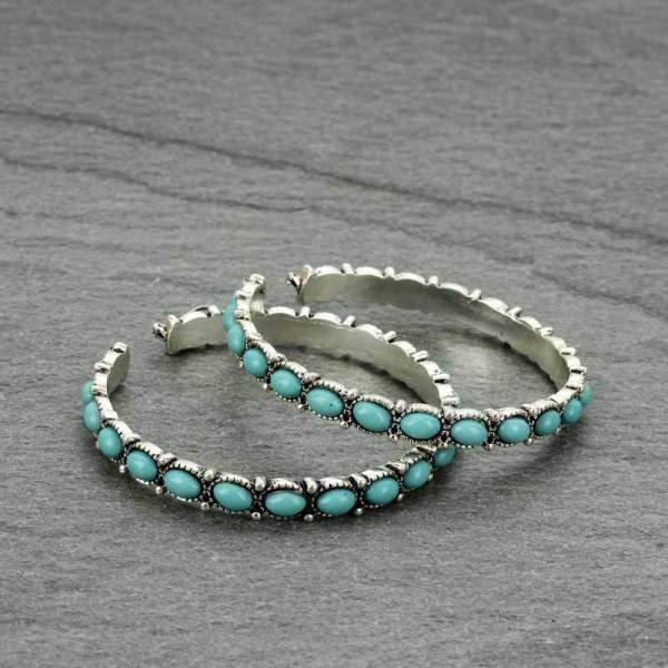 Beautiful Turquoise Beaded Burnished Silvertone Hoops/Turquoise Hoops/Accessories/Gifts for Her/Western Jewelry