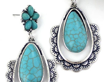 Gorgeous Turquoise Earrings/Silver-tone Charlene Teardrop Earrings/Western Earrings/Dangle Earrings/ Gifts for Her/