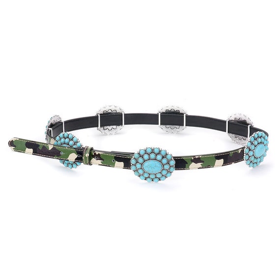 Boho faux leather turquoise belt Unisex Western Cowboy Cowgirl Style Boho Turquoise Faux PU  main image 2