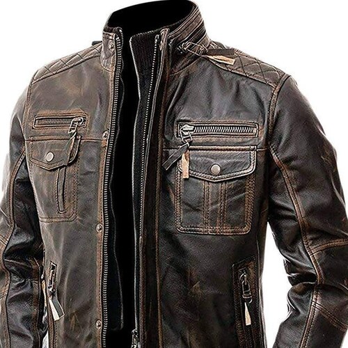 Men's Biker Vintage Motorcycle Distressed Brown Cafe Racer - Etsy