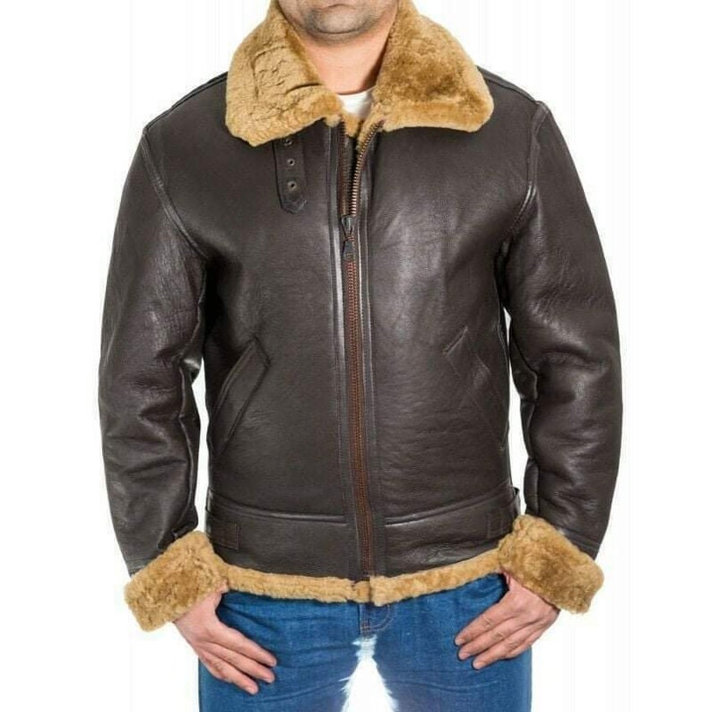 Mens Real Sheepskin Fur Aviator Brown Bomber Flying Genuine - Etsy