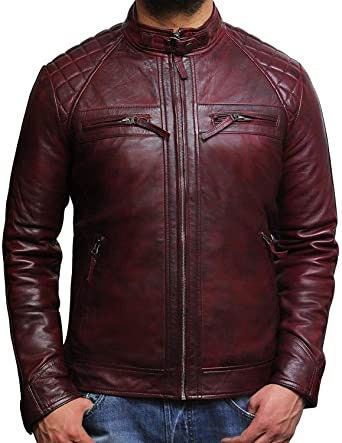 Leather Jacket Men Biker Red Motorcycle Cafe Racer Distressed | Etsy