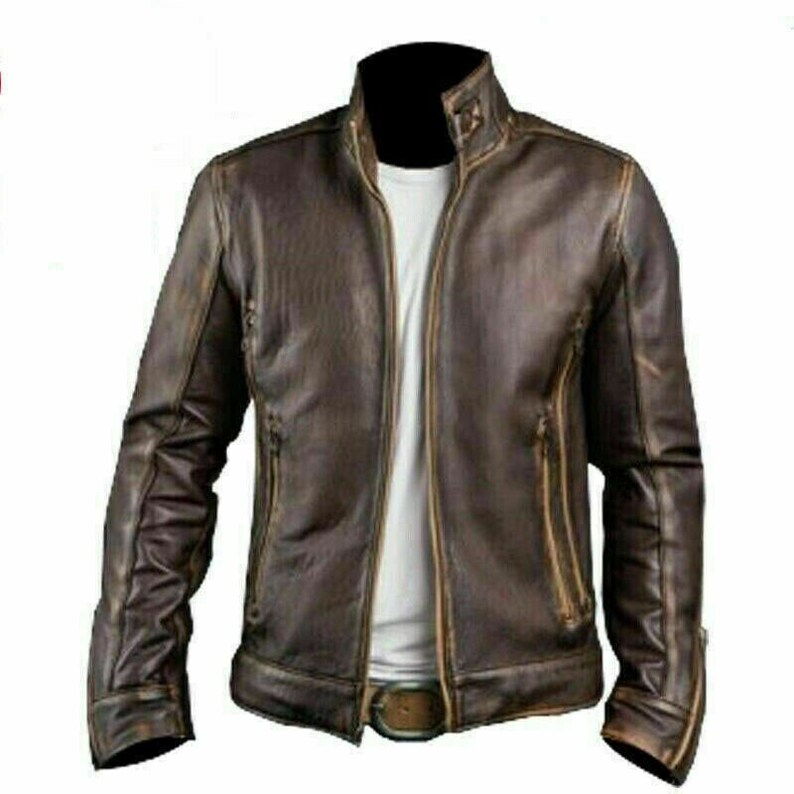 Leather Jacket Men Biker Vintage Brown Motorcycle Retro | Etsy