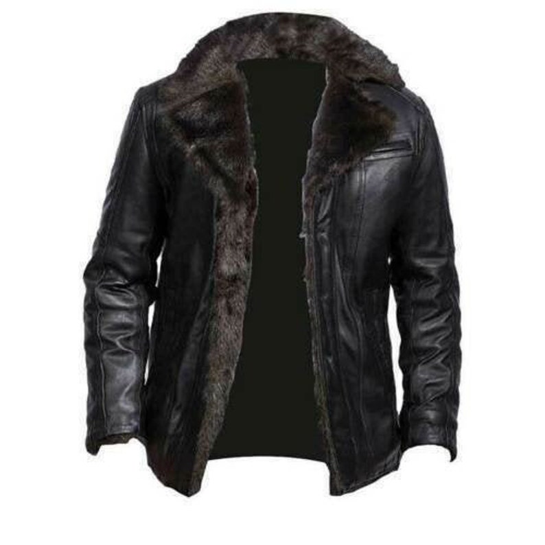 Giacca in pelle Uomo Bomber Nero Vero Shearling Pelliccia Etsy