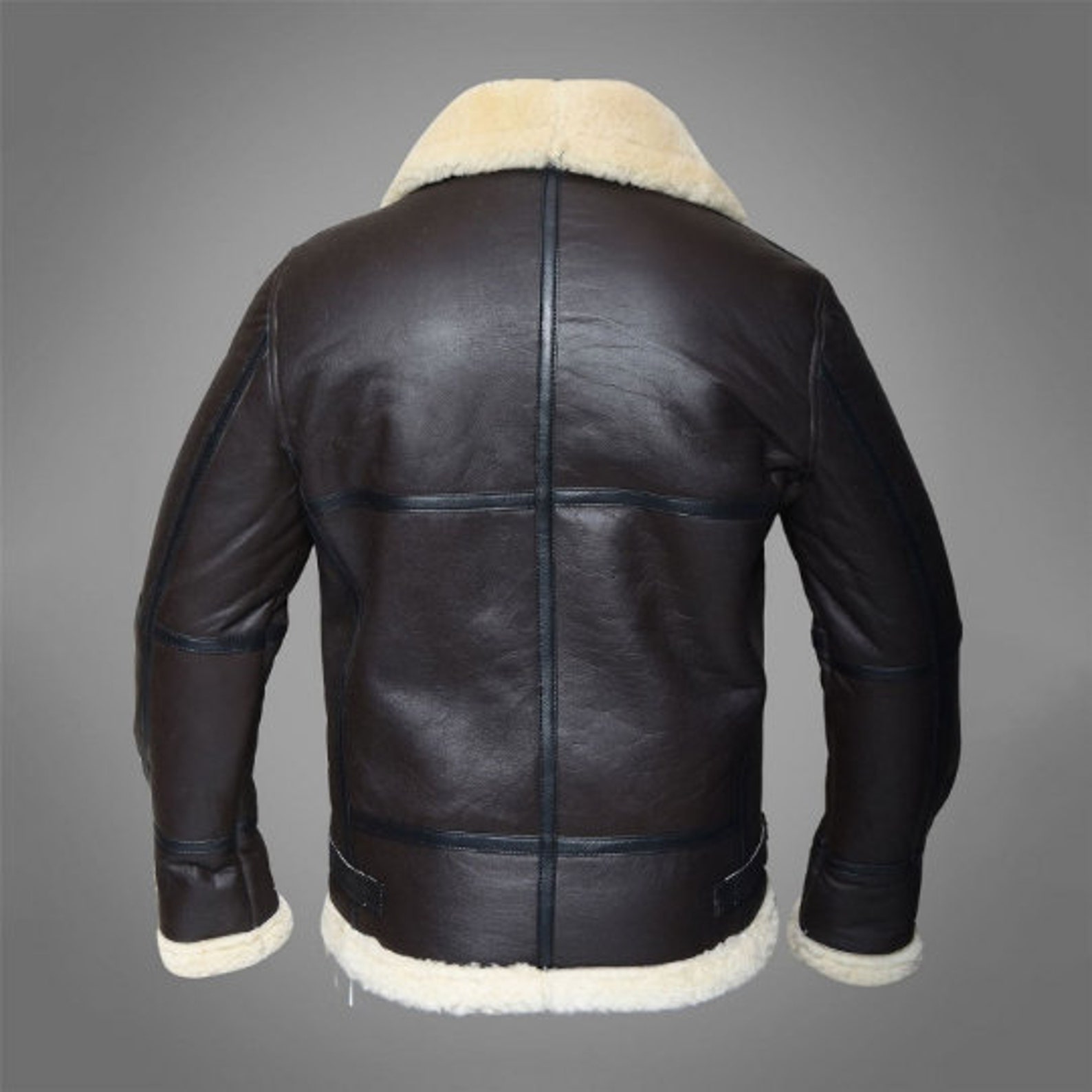 Leather Jacket Mens Bomber Sheepskin Shearling Fur Brown Pilot | Etsy
