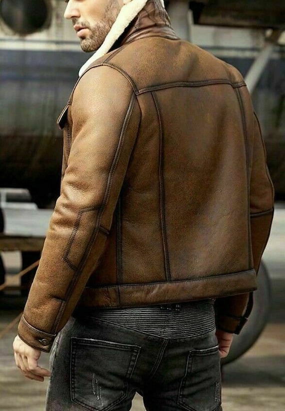 Leather Jacket Men Bomber Aviator 