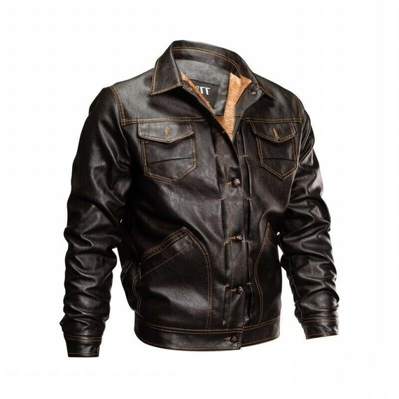 Leather Jacket Men Bomber Aviator Sheepskin Distressed Cowhide - Etsy