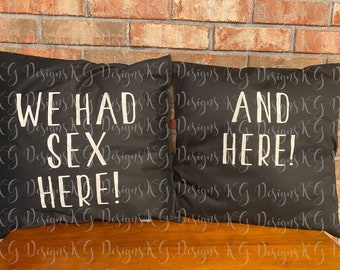 We Had Sex Here! And Here! Throw Pillows