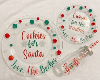 Santa & Reindeer Plate and Milk Bottle