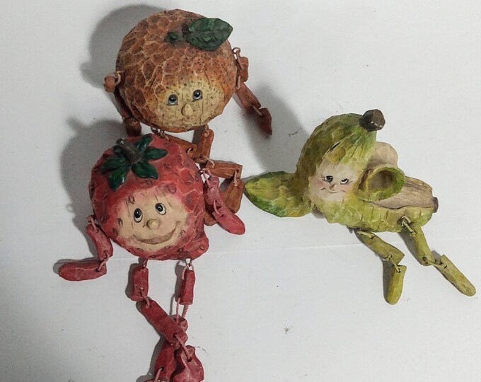 Vintage Anthropomorphic Fruit Shelf Sitters Setbof 3 Resin Kitchen