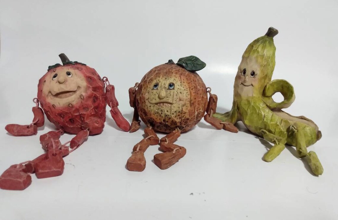 Vintage Anthropomorphic Fruit Shelf Sitters Setbof 3 Resin Etsy