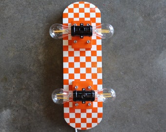 Skateboard Lamp - Orange and White Checkerboard Mini