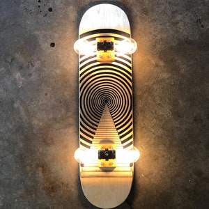 Skateboard Lamp Hand Drawn  Illusion Stairs. Vintage Rope Dimmer Switch With Dimmable LED Clear or Vintage Edison Style Light Bulbs