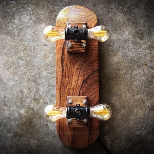 Skateboard Lamp Coffee Bean, Woodgrain Stain Mini. Dimmer Switch With Multiple Light Settings. With Or Without Dimmable LED Light Bulbs