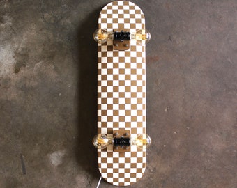 Skateboard Lamp Checkerboard Chocolate Milk and White. Dimmer Switch With Multiple Light Settings. With Or Without Dimmable LED Light Bulbs