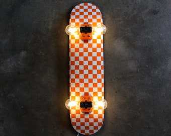 Skateboard Lamp - Orange and White Checkerboard