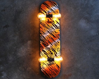 Skateboard Lamp Tiger Stripe. Hand Painted. Dimmer Switch With Multiple Light Settings. With Or Without Orange Or Clear Dimmable LED Bulbs