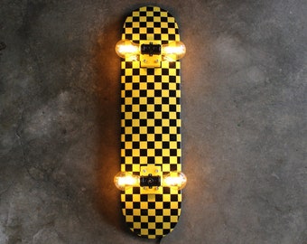 Skateboard Lamp - Yellow and Black Checkerboard