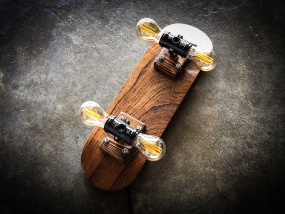 Woodgrain Stained Skateboard Lamp Mini. Wall Mount, Dimmer Switch