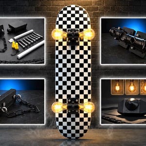 Skateboard Lamp Kit DIY | Wall Mount + Dimmer Switch Light (Deck Not Included) Skater Gift