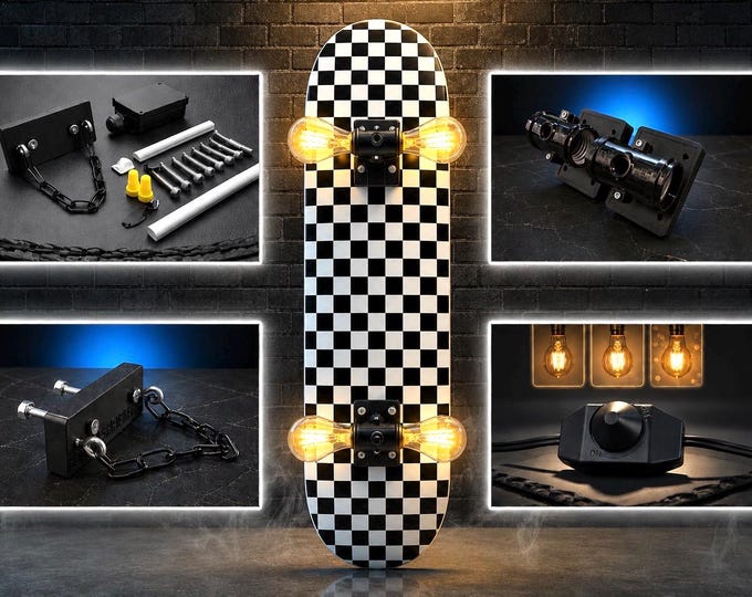 Skateboard Lamp Kit DIY | Wall Mount + Dimmer Switch Light (Deck Not Included) Skater Gift