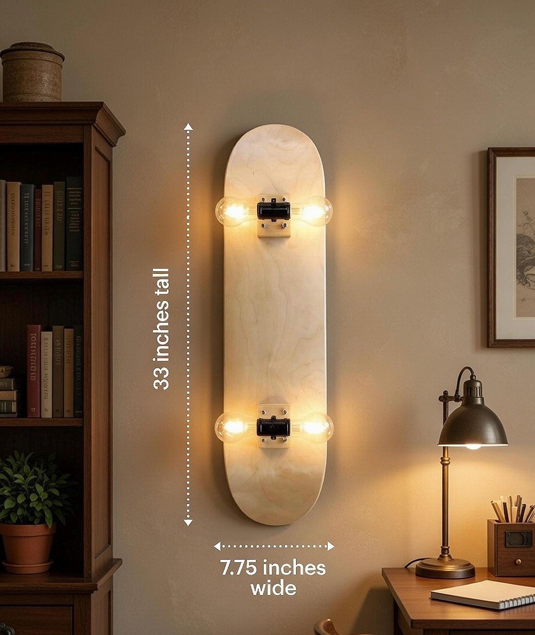 Skateboard Lamp Natural Wood: With Dimmer Switch, Wall Mount and