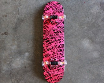 Skateboard Lamp, Hand Painted, Pink Splatter Paint, Wall Art Decor