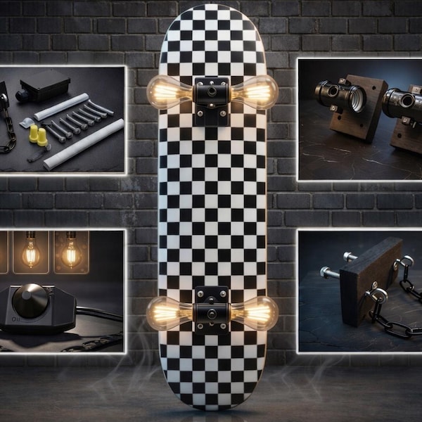 Skateboard Lamp Kit DIY | Wall Mount + Dimmer Switch Light (Deck Not Included) Skater Gift