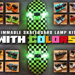 Skateboard Lamp Kit With Vertical or Horizontal Wall Mount, Dimmer Switch, Dimmable LED Style Colored  Lightbulbs. Various Truck Colors. DIY