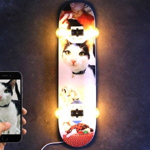 Skateboard Lamp, Custom, One Of A Kind Photo Skate Lamp. Dimmer Switch With Multiple Light Settings. With Or Without Dimmable LED Bulbs