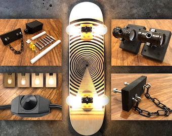 Skateboard Lamp Kit With Wall Mount, Dimmable Light Settings, Edison Vintage or Clear LED Style Light Bulbs. DIY Gift Idea