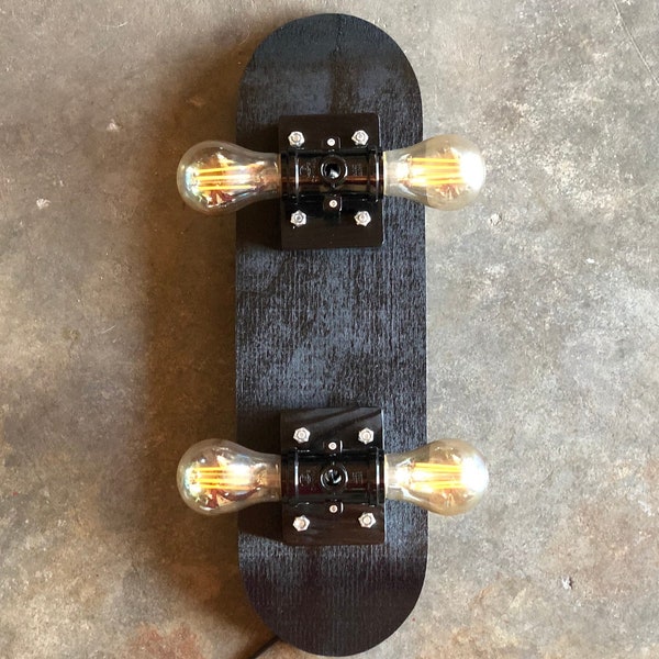 Skateboard Lamp Black Matte Mini. Dimmer Switch With Multiple Light Settings. With Or Without Dimmable LED Light Bulbs