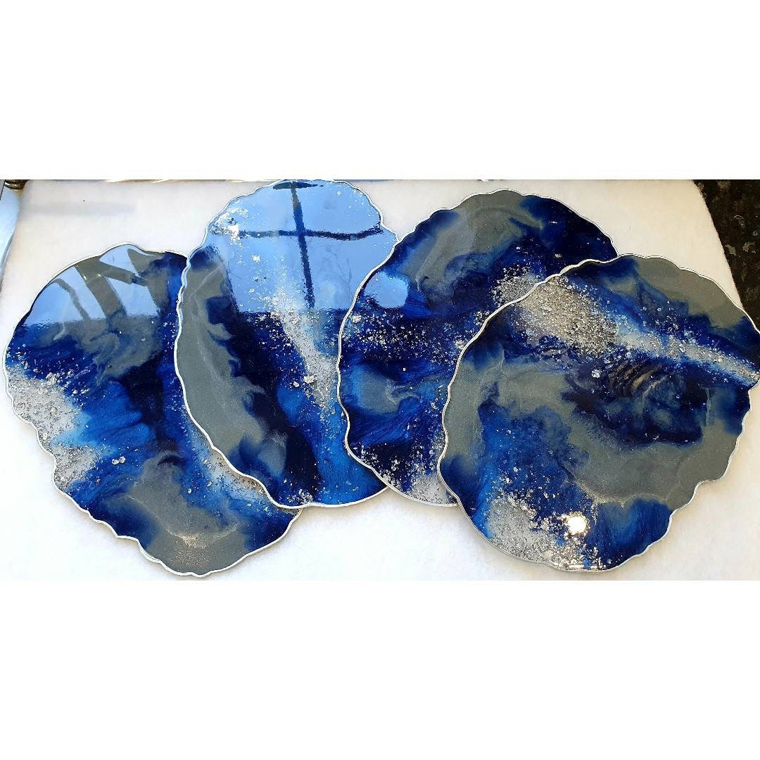 Grey & Blue Placemats Resin Placemats Dinning Placemats Etsy UK