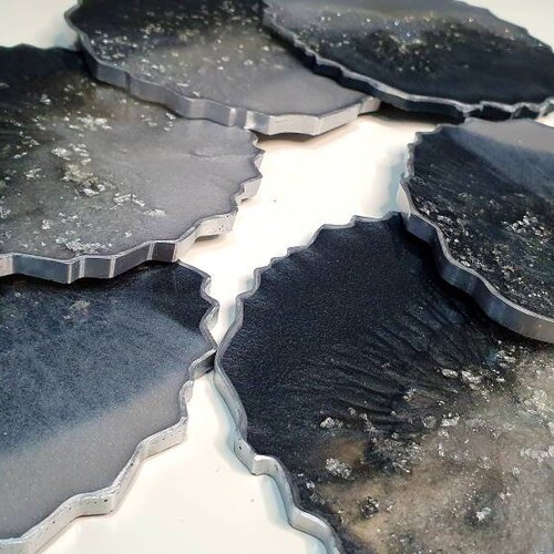 Dark Grey Light Grey and Silver Coasters. Agate Coasters Etsy UK