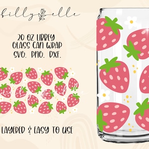 Strawberries Pattern Libbey Glass Can Wrap - Fruit - Digital Download SVG Files For Cricut - Strawberry Wrap Template - 20oz Libbey Template