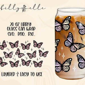 Butterflies Libbey Glass Can Wrap - Butterfly - Digital Download SVG File For Cricut - Libbey Colorful 20oz Glass Can Template