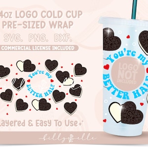 Chocolate Cookies Hearts Venti Cold Cup Template - Valentine&#39;s Day Digital Download SVG Cricut - Silhouette - Love Sticker - Tumbler SVG