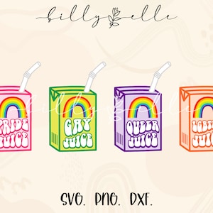 Pride Juices Bundle SVG - Pegatina de Jugo Queer - Gay Juice Groovy Stickers archivo para Cricut - Mes del Orgullo SVG - LGBT Groovy Sticker quote Svg