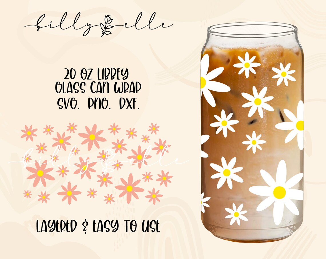 Daisy Flowers Pattern Libbey Glass Can Wrap - Groovy - Digital Download ...