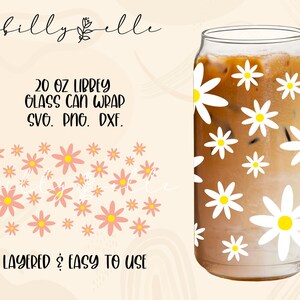 Daisy Flowers Pattern Libbey Glass Can Wrap - Groovy - Digital Download SVG Files For Cricut - Flowers Boho Wrap Template - 20oz Template
