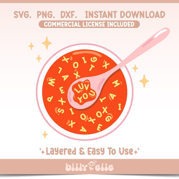 Valentines day Alphabet Soup SVG - Love You XoXo Stickers PNG - Layered Cricut Files - Download Easy SVG - Colorful Valentines Day Soup