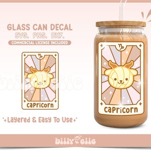 Schattig Zodiac Conchas Tarotkaart sticker voor Glass Can SVG - Steenbok Tarot Card - Digitale Download SVG - Mexicaanse Pan Dulce Conchas Sticker