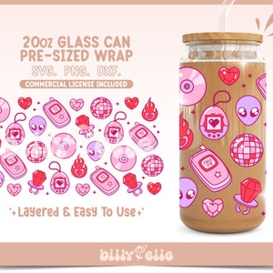 Y2K inspiriert 2000 girly 20 Unzen Libbey Glas kann wickeln SVG - Retro Ring Pop - Digital Download SVG Cricut Dateien - Y2K Retro PNG