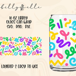 Colorful Doodles Libbey Glass Can Wrap - Retro - Digital Download SVG Files For Cricut - Colorful Wrap Template - 16oz Libbey Can Template