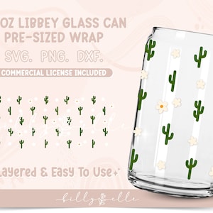 Tiny Cactus 16oz Libbey Glass Can Wrap - Padrão Estético Ocidental SVG Digital Download SVG Cricut - Silhueta - Modelo de lata de copo de cerveja