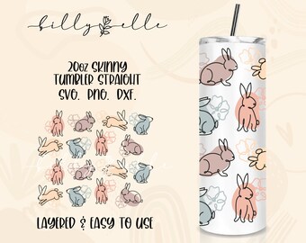 Line Art Bunny Boho Pattern Wrap SVG File - 20oz Skinny Tumbler Template - Easter Design for Cricut - Wrap 20oz Tumbler Sublimation