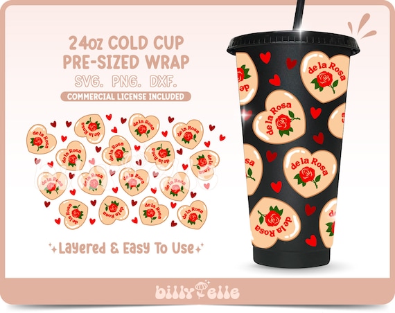 Mazapan de la Rosa Hearts 24oz Tumbler Wrap SVG - Digital PNG Cricut Silhouette Files - Valentines day Mexican candy 24oz Cup wrap