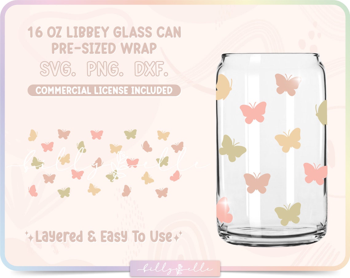 Mini Butterflies Libbey Glass Can Wrap - Butterfly Digital Download SVG ...
