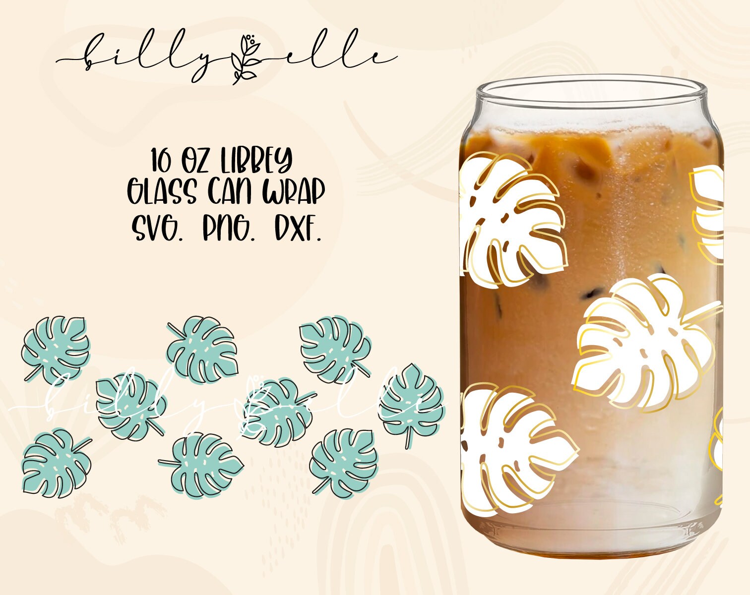 Monstera Leaves Libbey Glass Can Wrap - Boho SVG - Digital Download SVG ...